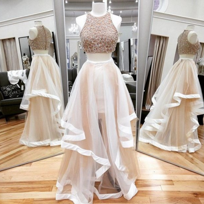 Sexy Two Pieces Prom Dress,champagne Two Pieces..