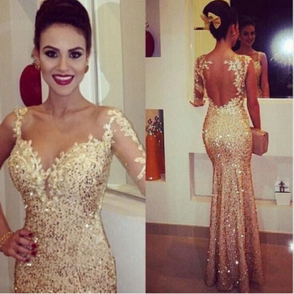 Gold Sexy Prom Dress,mermaid Long Prom Dress,gold..