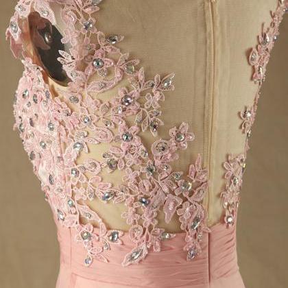 Elegant Pink Cap Sleeve Long Prom Dress,custom..