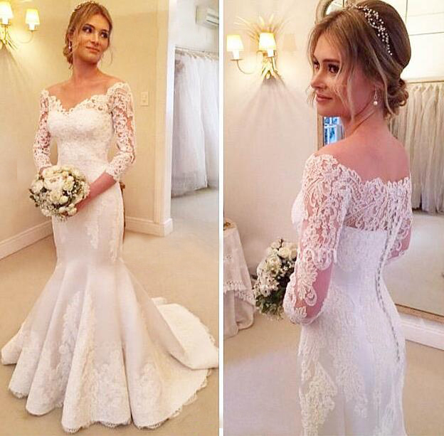 Lace Wedding Dress,mermaid Wedding Dress,white/ivory Bridal Gowns,sweep Train Wedding Gowns