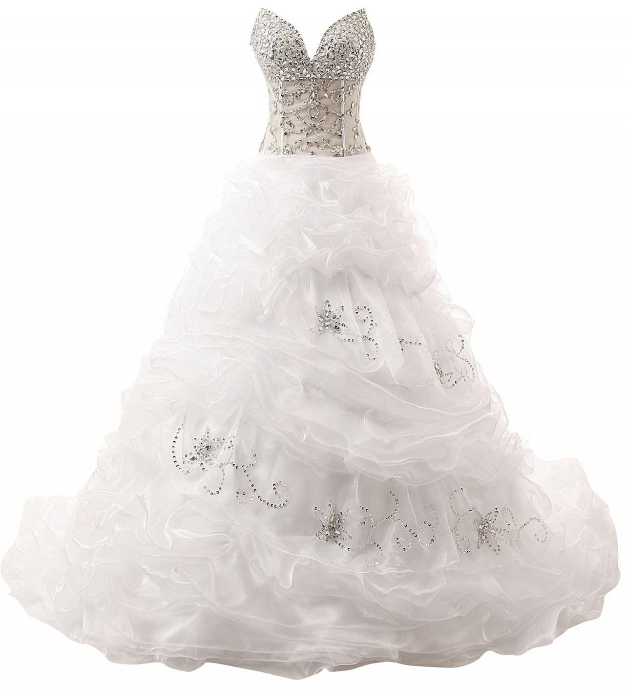 Sweetheart Crystal/beading Wedding Gowns,handmade Ball Gown Bridal Dress,strapless Bead Organza Sweep Train Bridal Wedding Dresses Cj192