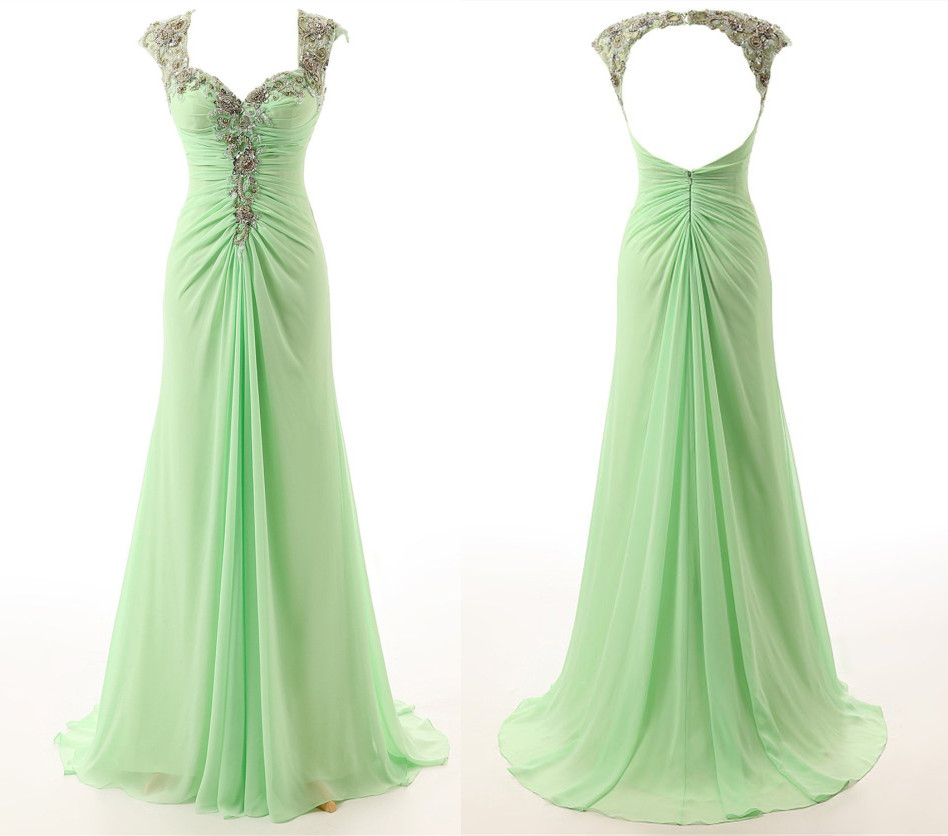 Mint Long Prom Dress,2015 Mint Prom Dress,mint Women's Crystal Bead Long Chiffon Bridesmaid,mint Formal Prom Evening Dresses Cj179