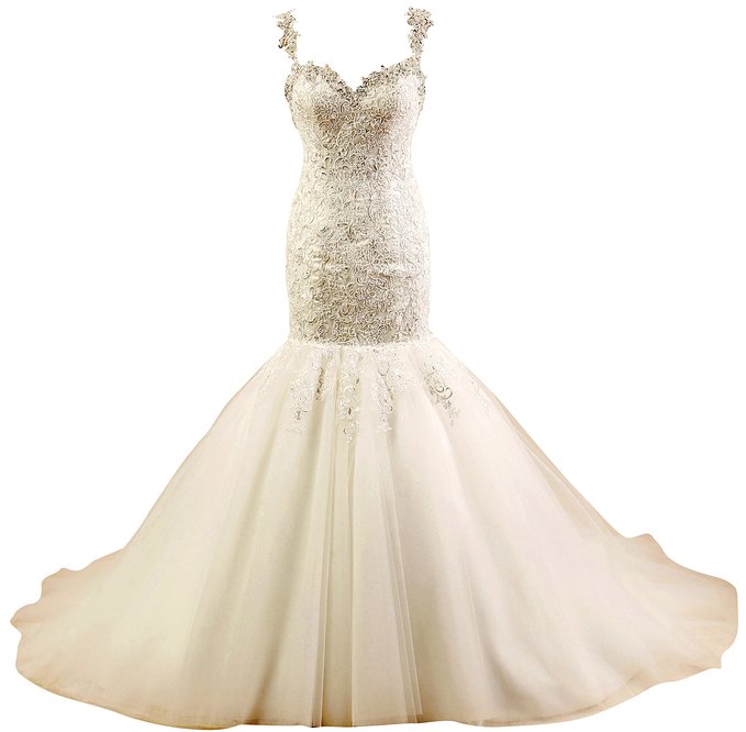 Sexy Mermaid Wedding Dress,handmade Cyrstal/beading Tulle Bridal Dress,white/ivory Wedding Dress,elegant Women's 2015 Mermaid Spaghetti