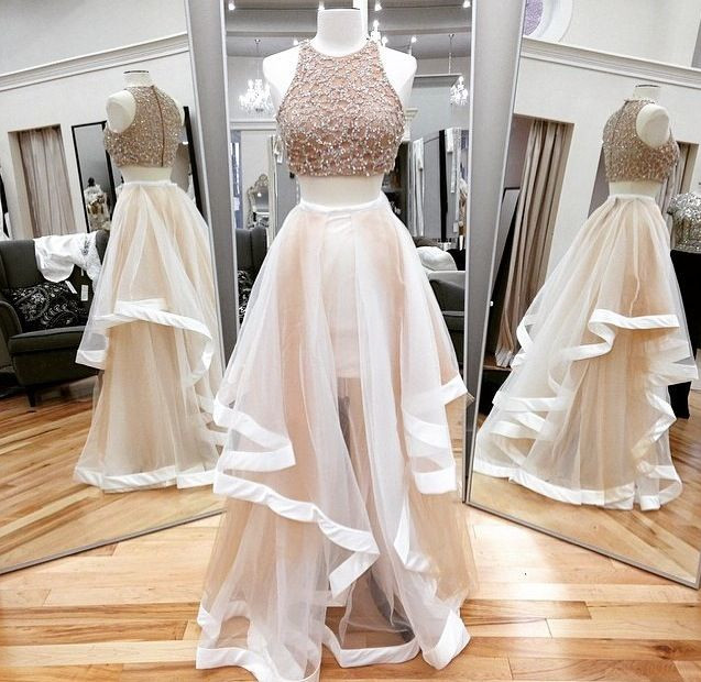 Sexy Two Pieces Prom Dress,champagne Two Pieces Formal Women/girl Evening Dress,2016 Wedding Party Dress