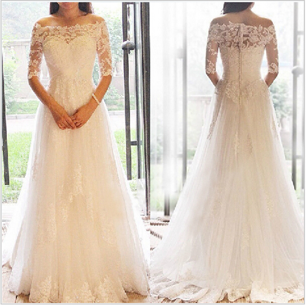 2016 White/ivory Wedding Dress,custom Made Lace Bridal Gowns,long Sleeves Elegant Wedding Gowns