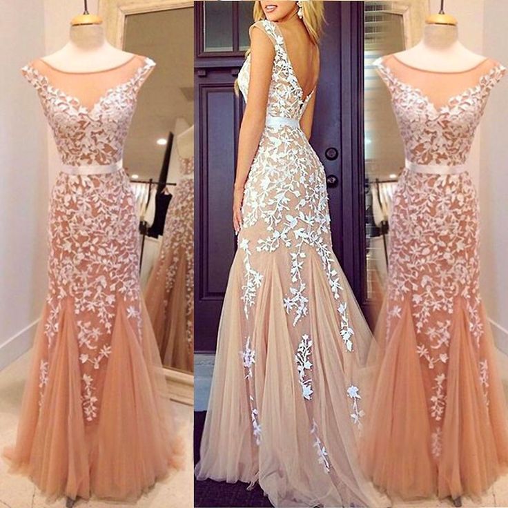 Tulle Scoop Champagne Short Sleeve Mermaid Prom Dress Tulle Scoop Champagne Short Sleeve Mermaid Prom Dress